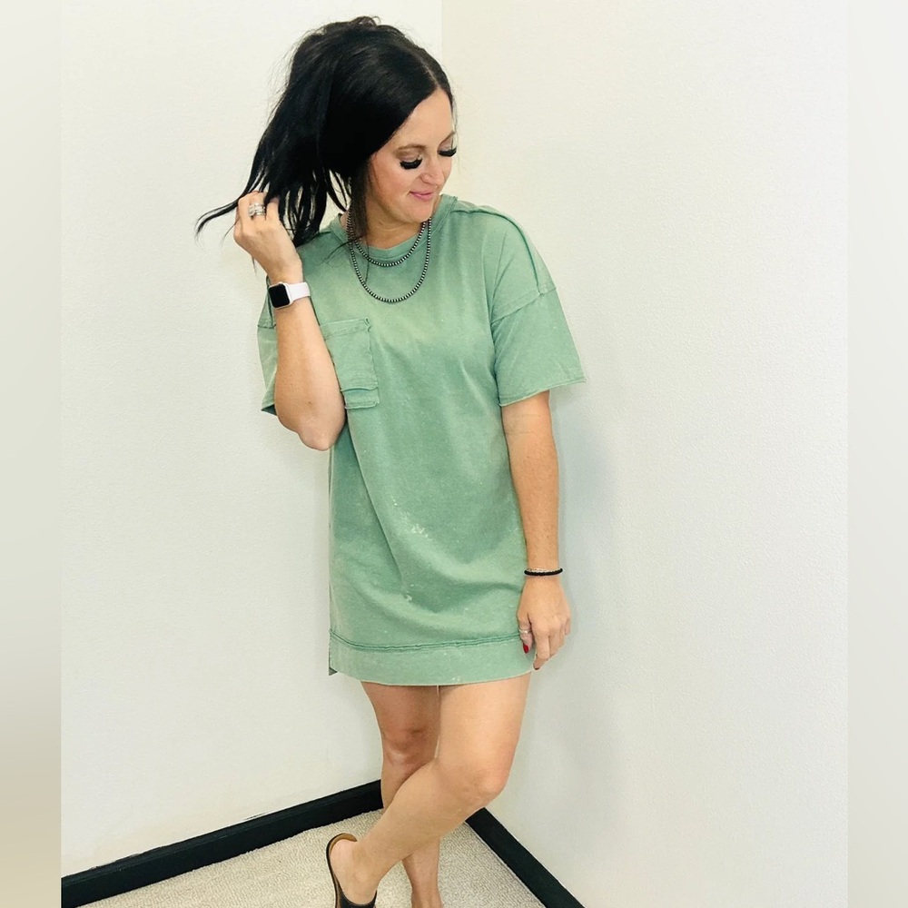 Very J Cotton T-Shirt Dress in Sage